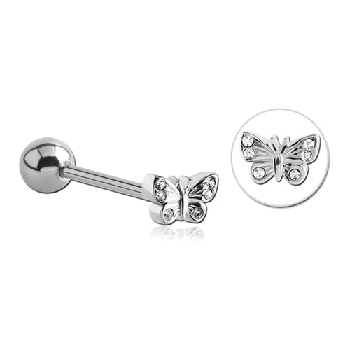 Butterfly CZ Stainless Tongue Barbell
