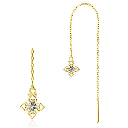 CZ Flower Gold Chain Earrings