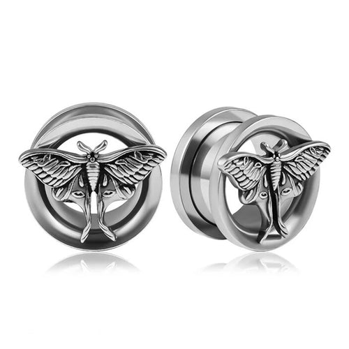 Death's Head Moth Stainless Screw-On Tunnels