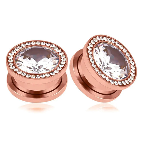 Double CZ Rose Gold Screw-On Plugs