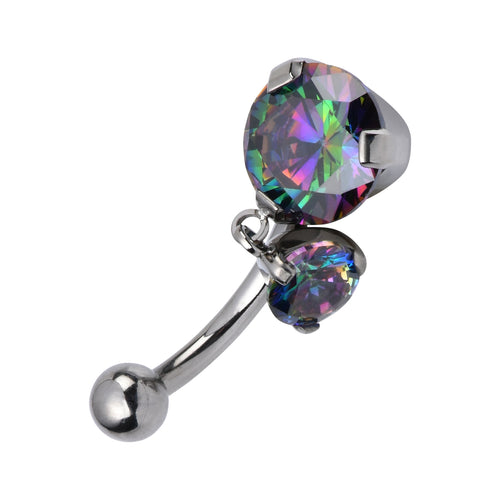 Double CZ Reverse Titanium Belly Dangle