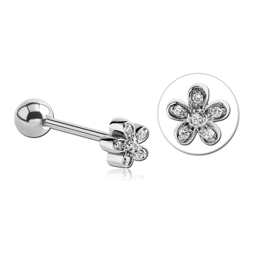 Flower CZ Stainless Tongue Barbell