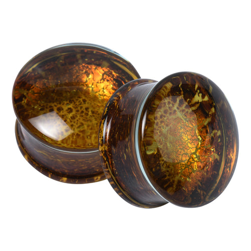 Gold Dichroic Crackled Glass Plugs