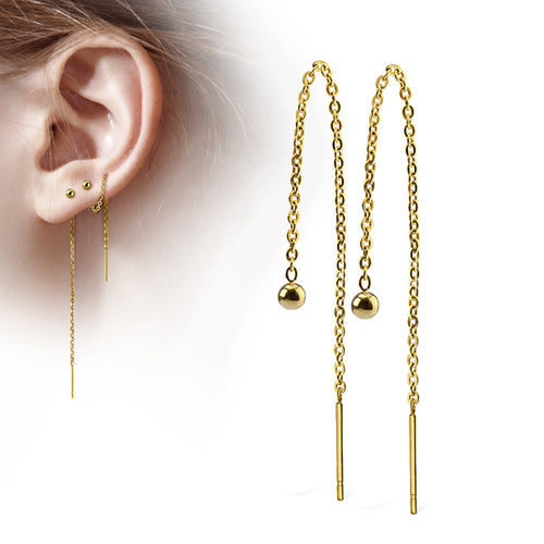 Gold Free Fall Ball & Bar Chain Earrings