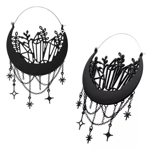 Black Moon Phase with Chains Tunnel Hoops