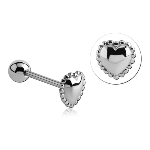 Milgrain Heart Stainless Tongue Barbell