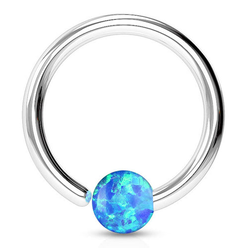 18g Stainless Fixed Opal Bead Ring