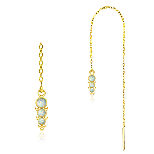 Triple Opal Gold Chain Earrings
