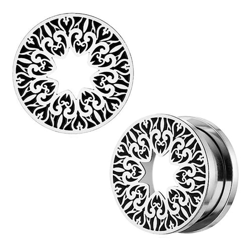 Vintage Heart Stainless Screw-On Tunnels