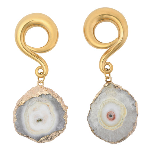 White Agate Slice Gold Coil Hangers