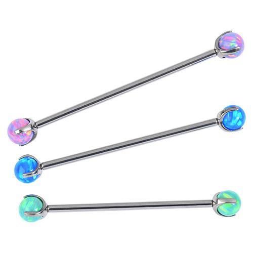 14g 3-Prong Opal Titanium Industrial Barbell