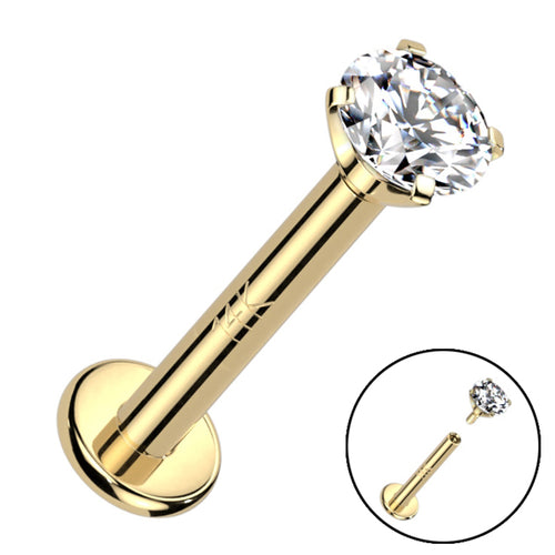 16g Prong CZ Yellow 14k Gold Labret