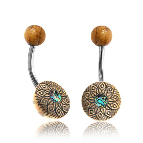 Abalone Flower Wood Belly Ring