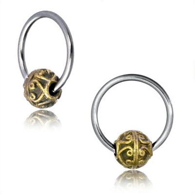 Bali Heart Yellow Brass Captive Bead Ring