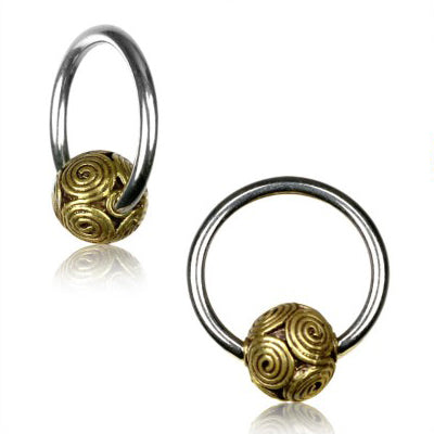 Bali Swirl Yellow Brass Captive Bead Ring