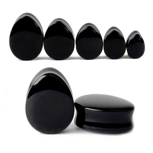 Black Agate Teardrop Plugs