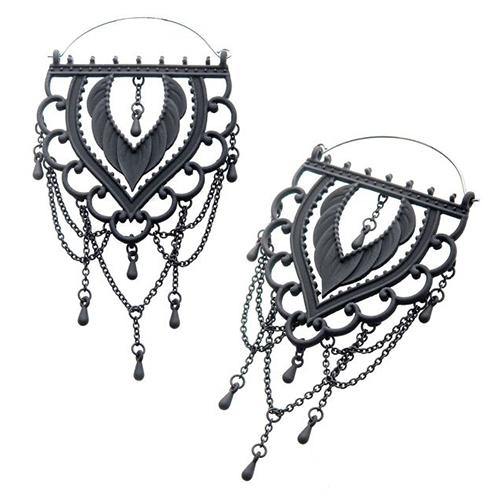 Black Lace Tunnel Hoops