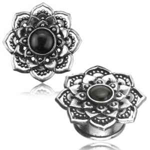 Black Onyx & White Brass Lotus Plugs