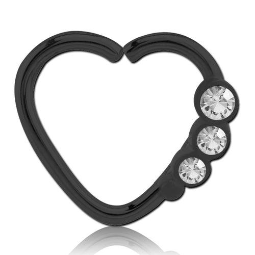 Triple CZ Heart Black Continuous Ring