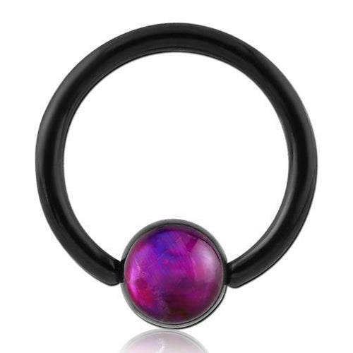 14g Black Captive Mother of Pearl Bead Ring