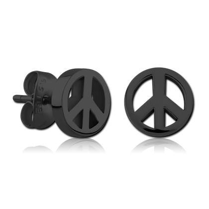 Peace Sign Black Stud Earrings
