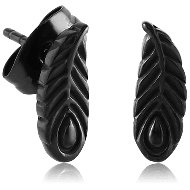 Peacock Feather Black Stud Earrings