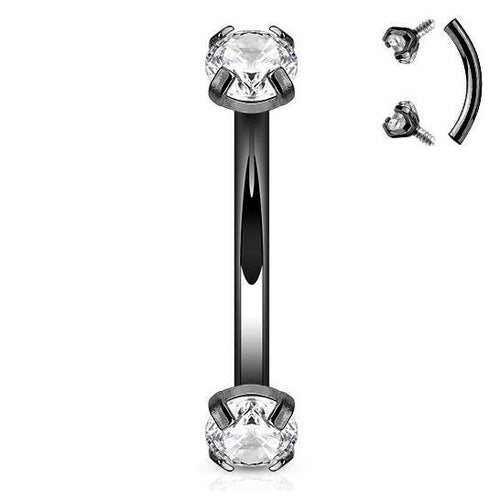 Prong CZ Black Curved Barbell
