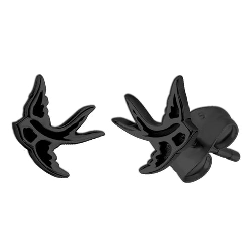 Black Swallow Stud Earrings