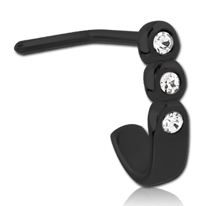 Triple CZ Black L-Bend Nose Hoop