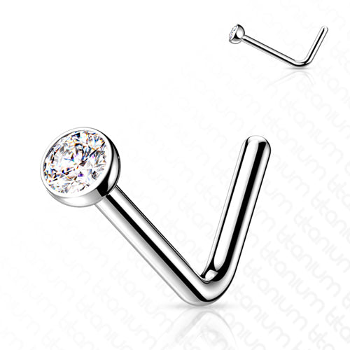 CZ Bezel Titanium L-Bend Nose Stud