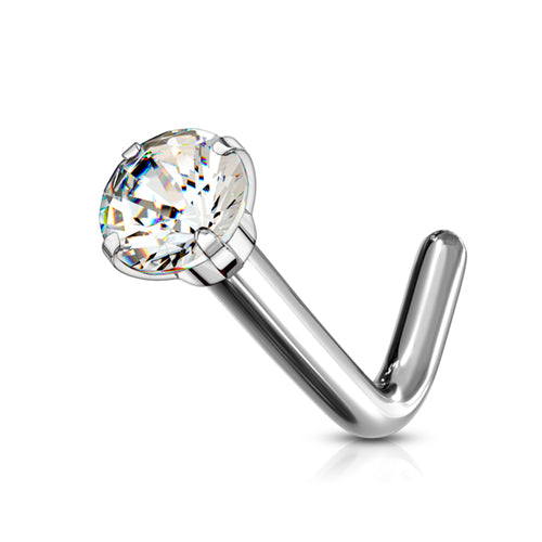 Prong CZ Titanium L-Bend Nose Stud