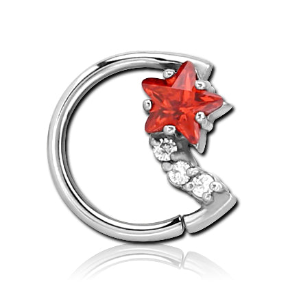 CZ Star & Moon Stainless Continuous Ring