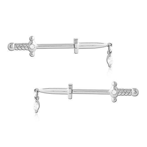 CZ Sword Stainless Nipple Barbells