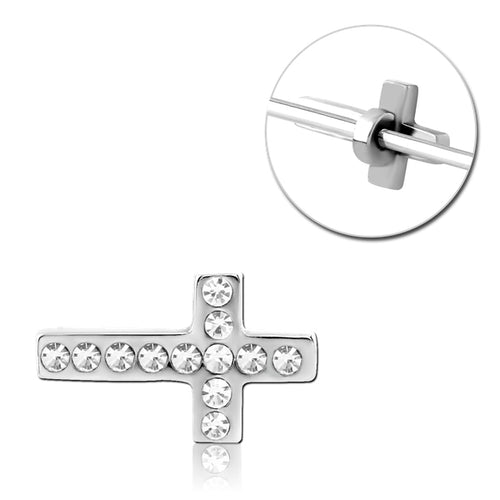 CZ Cross Stainless Barbell Charm