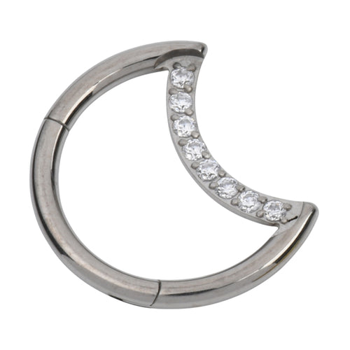 CZ Moon Titanium Hinged Ring