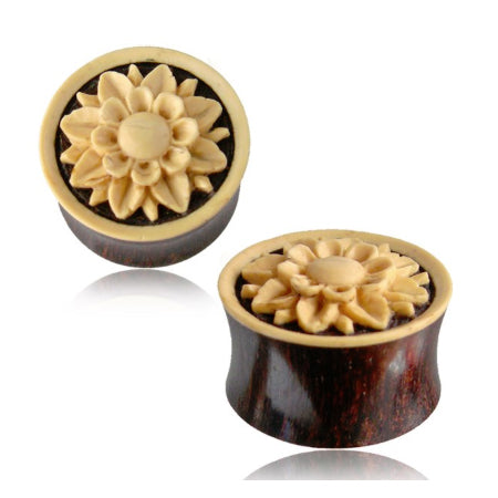 Flower Inlay Tamarind Wood Plugs