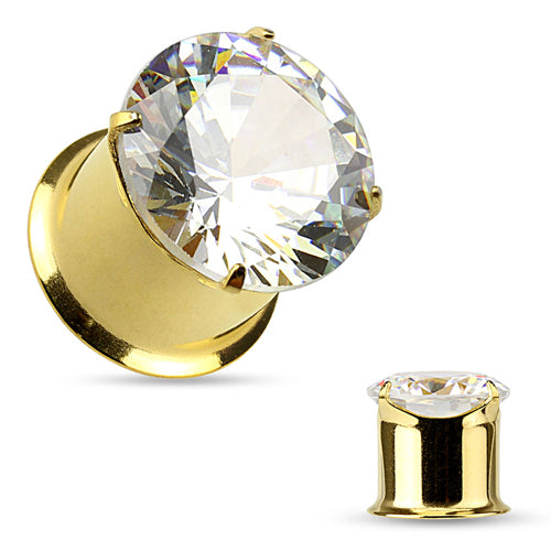 Double Flare Gold CZ Plugs