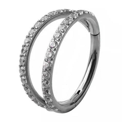 Double Side Spaced CZ Titanium Hinged Ring