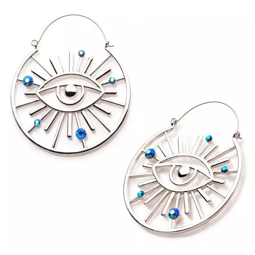 Evil Eye Gem Tunnel Hoops