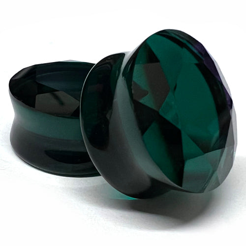 Teal Glass Faceted Plugs