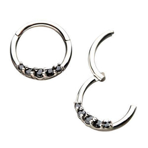 Stainless 5 Black CZ Hinged Segment Ring | Tulsa Body Jewelry