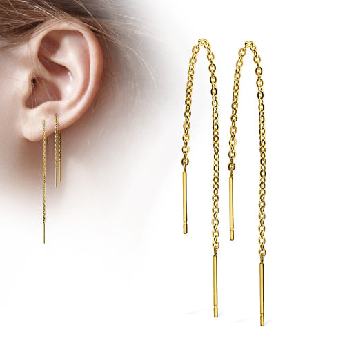 Free Fall Double Bar Chain Gold Earrings