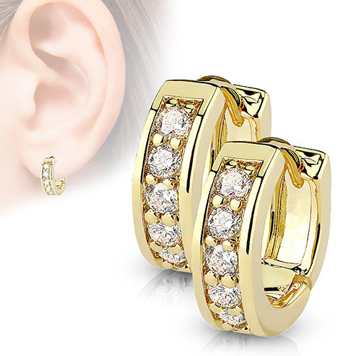 Half Circle CZ Hinged Hoop Earrings