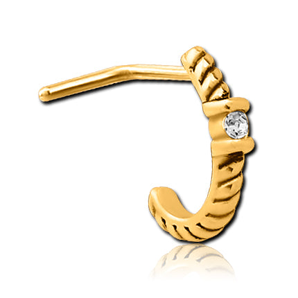 CZ Braided Gold L-Bend Nose Hoop