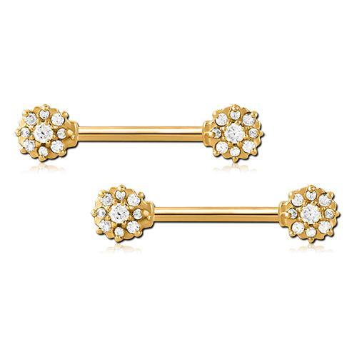 Flower CZ Gold Nipple Barbells