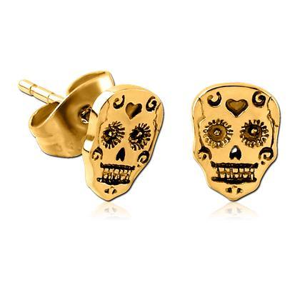 Sugar Skull Gold Stud Earrings