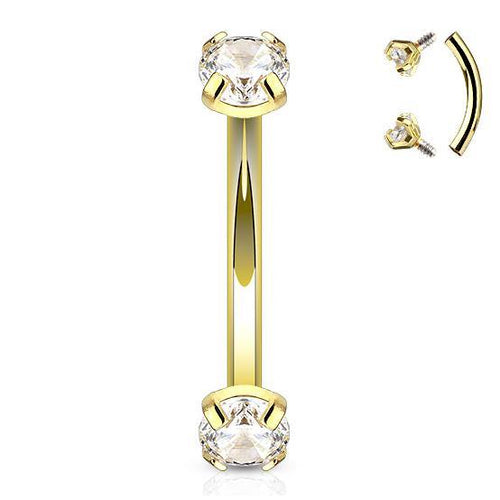 16g Prong CZ Gold Curved Barbell