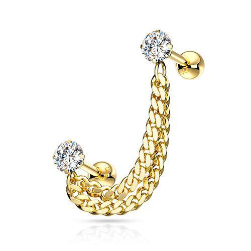 Gold Double Chained CZ Barbells