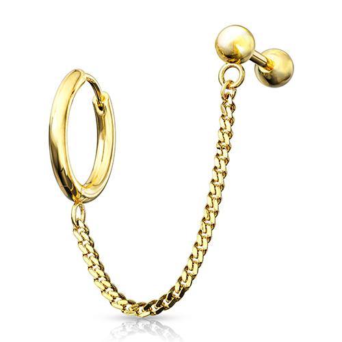 Gold Cartilage Ring & Chained Barbell