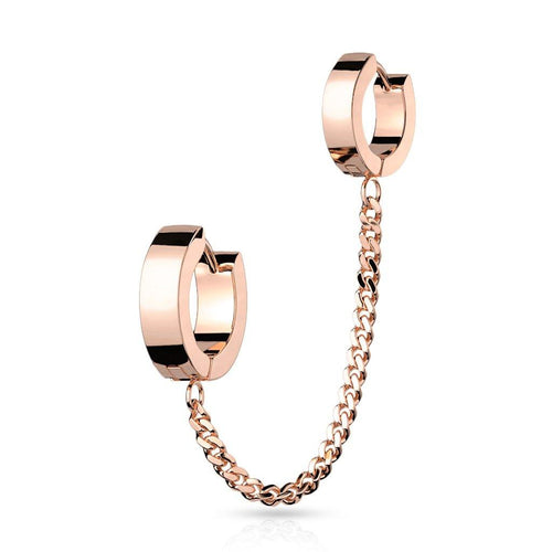 Rose Gold Chained Huggy Hoops